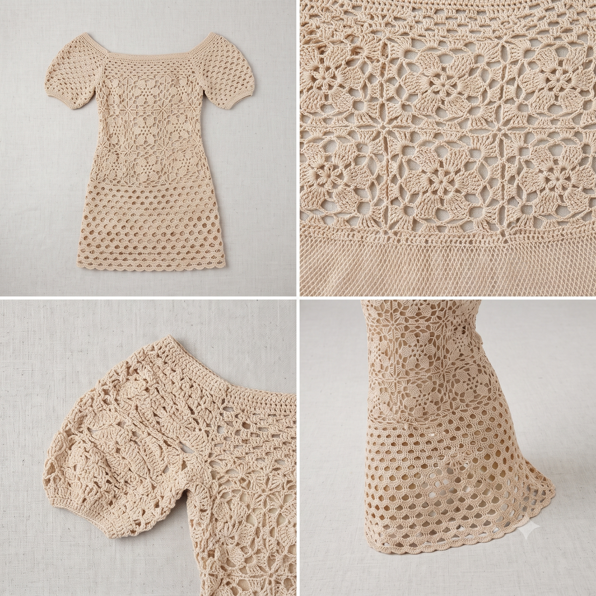 Boho Off-The-Shoulder Lace Mini Dress Crochet Pattern | Wearable Apparel Digital PDF Download