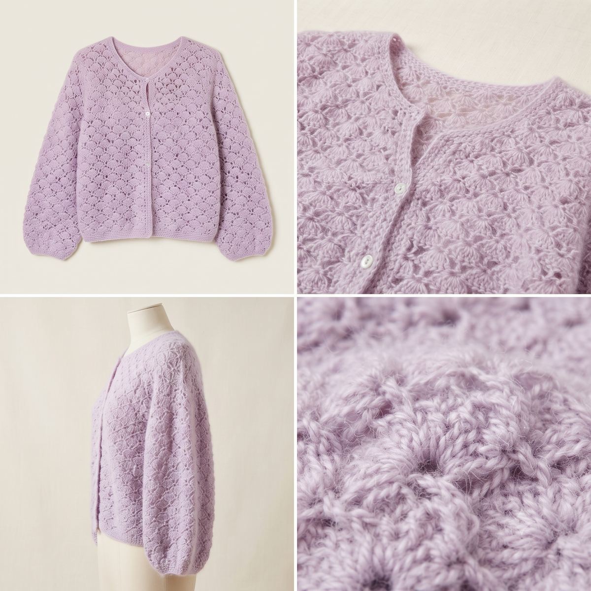 Lavender Shell Stitch Cardigan Crochet Pattern | Wearable Apparel Digital PDF Download