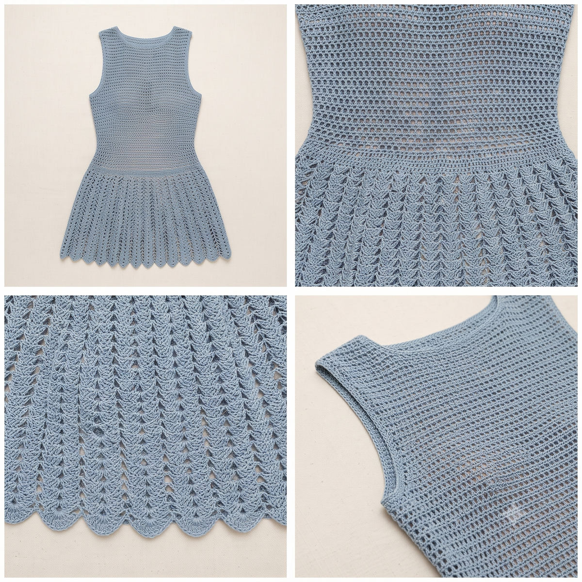 Slate Blue Shell Stitch Mini Dress Crochet Pattern | Wearable Apparel Digital PDF Download