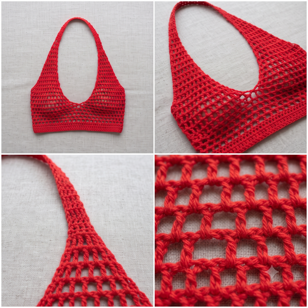 Crimson Open-Mesh Halter Crop Top Crochet Pattern | Wearable Apparel Digital PDF Download