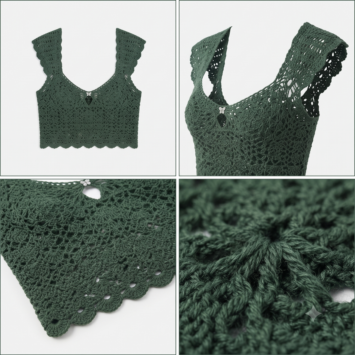 Forest Green Lace Butterfly Keyhole Crop Top Crochet Pattern | Wearable Apparel Digital PDF Download