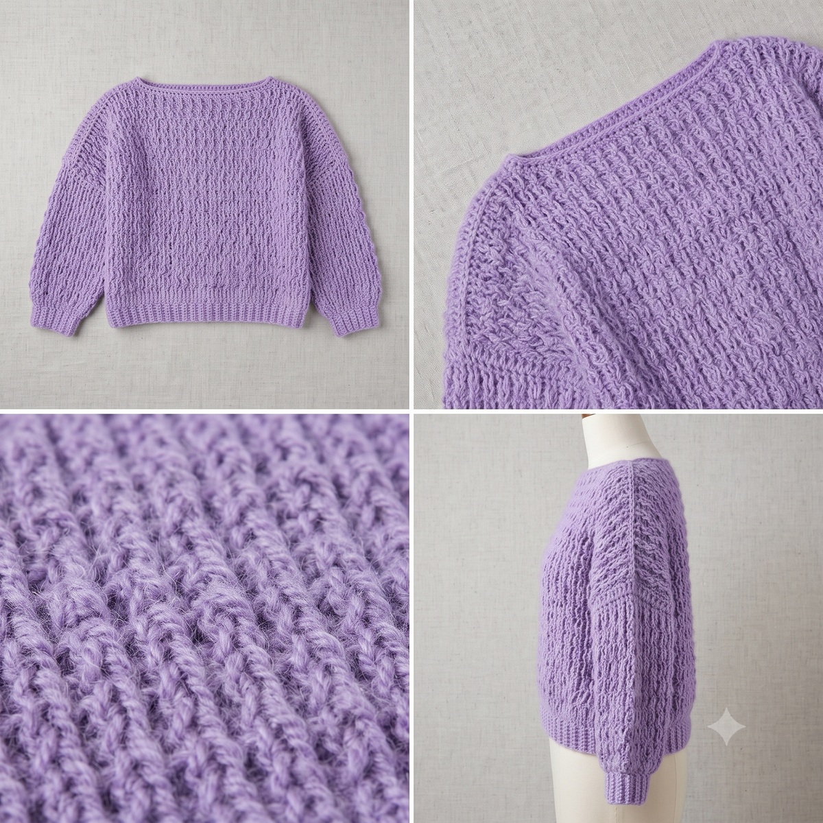 Lavender Textured Waffle Stitch Sweater Crochet Pattern | Wearable Apparel Digital PDF Download