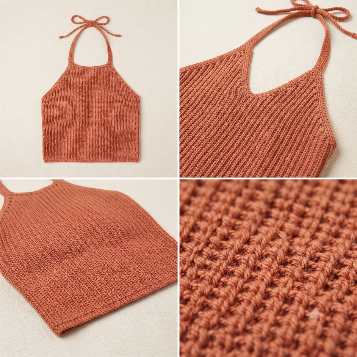 Terracotta Ribbed High-Neck Halter Crop Top Crochet Pattern | Wearable Apparel Digital PDF Download