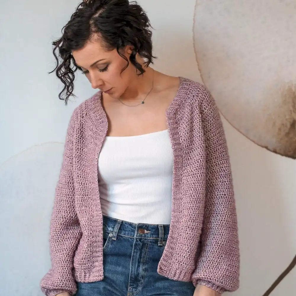 Mauve Balloon Sleeve Cardigan Crochet Pattern | Wearable Apparel Digital PDF Download