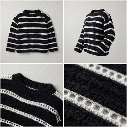 Classic Black &amp; White Striped Mesh Sweater Crochet Pattern | Wearable Apparel Digital PDF Download