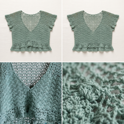 Sage Lace V-Neck Ruffle Crop Top Crochet Pattern | Wearable Apparel Digital PDF Download