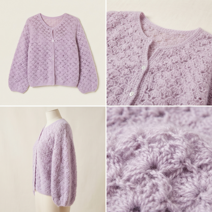 Lavender Shell Stitch Cardigan Crochet Pattern | Wearable Apparel Digital PDF Download
