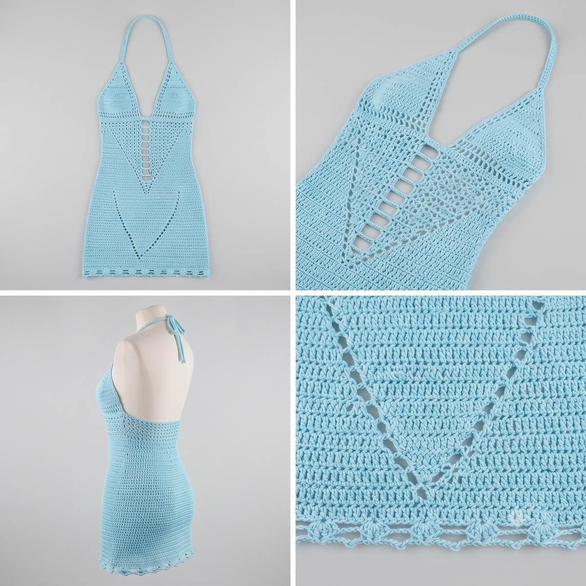 Sky Blue Halter Beach Cover-Up Dress Crochet Pattern | Wearable Apparel Digital PDF Download
