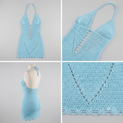 Sky Blue Halter Beach Cover-Up Dress Crochet Pattern | Wearable Apparel Digital PDF Download