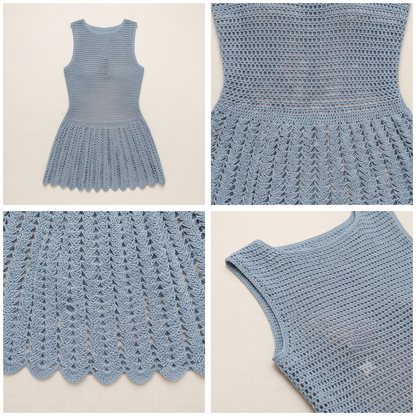 Slate Blue Shell Stitch Mini Dress Crochet Pattern | Wearable Apparel Digital PDF Download
