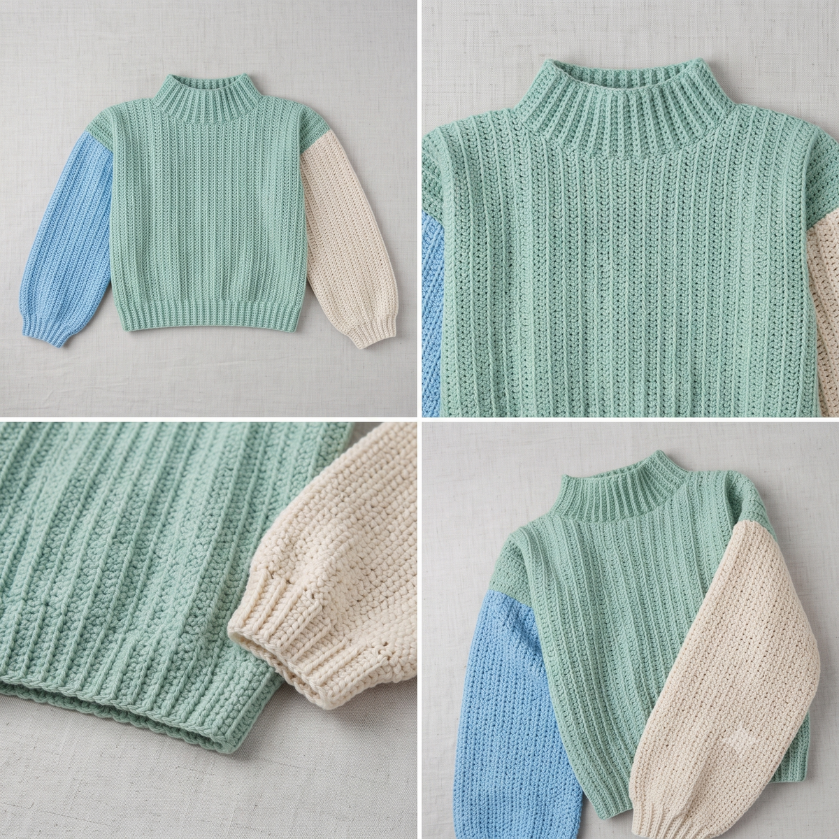 Pastel Color-Blocked Ribbed Mock Neck Sweater Crochet Pattern | Wearable Apparel Digital PDF Download