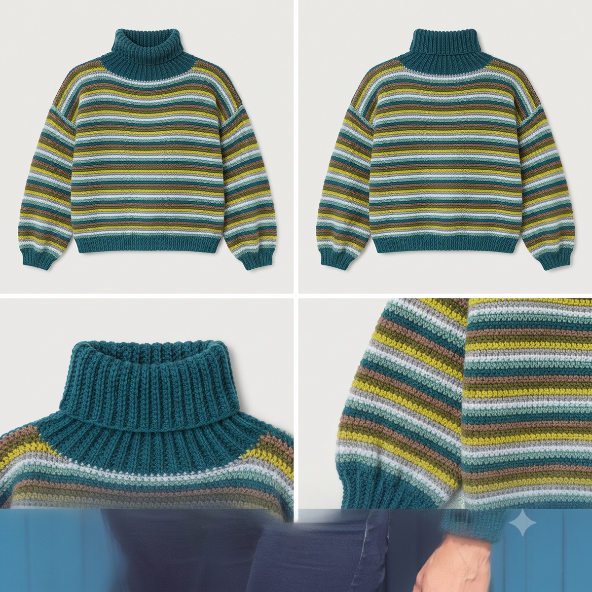 Multi-Color Striped Turtleneck Sweater Crochet Pattern | Wearable Apparel Digital PDF Download