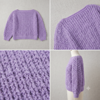 Lavender Textured Waffle Stitch Sweater Crochet Pattern | Wearable Apparel Digital PDF Download