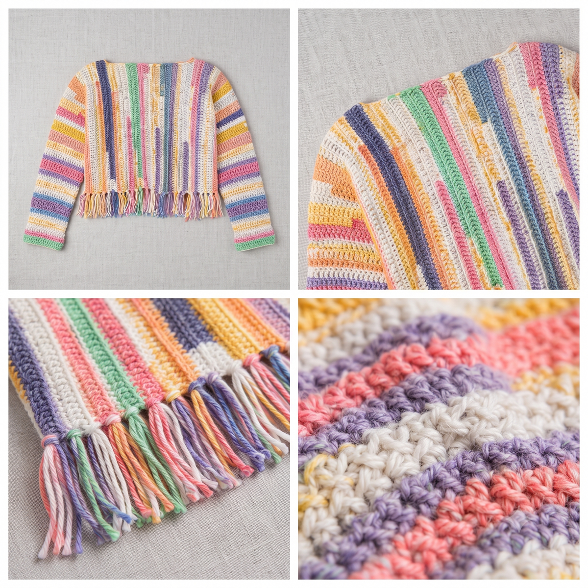 Rainbow Fringe Striped Sweater Crochet Pattern | Wearable Apparel Digital PDF Download