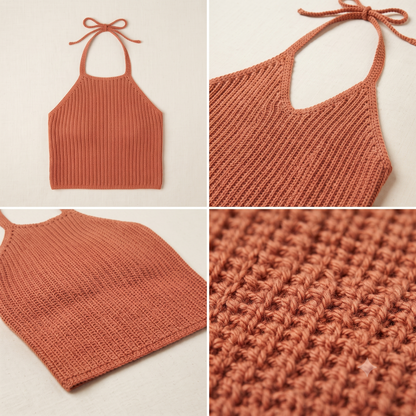 Terracotta Ribbed High-Neck Halter Crop Top Crochet Pattern | Wearable Apparel Digital PDF Download