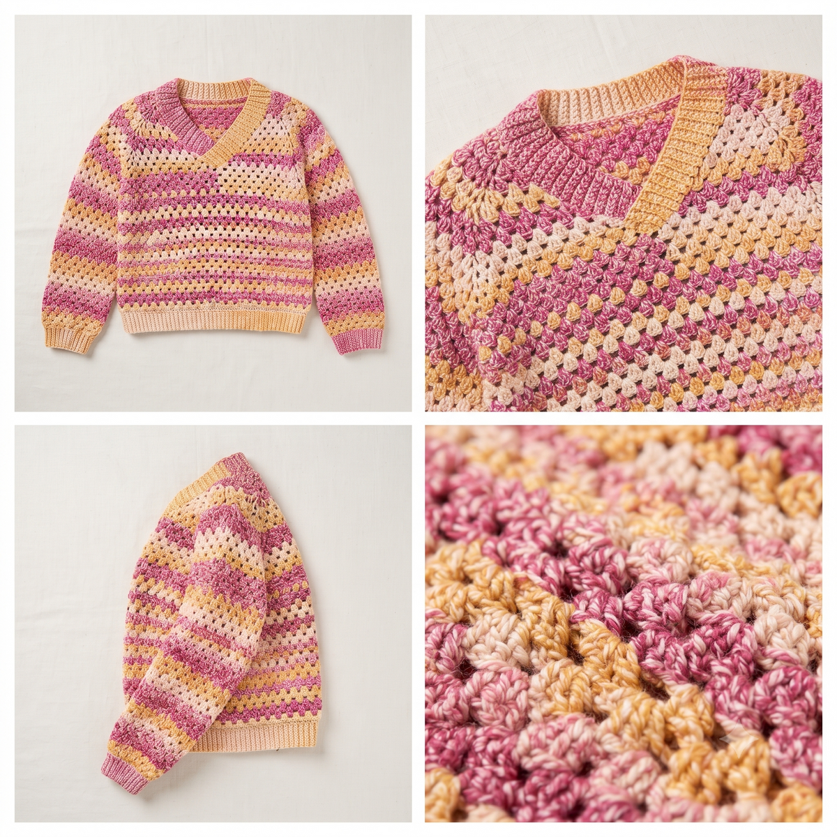 Sunset Berry V-Neck Cluster Stitch Sweater Crochet Pattern | Wearable Apparel Digital PDF Download